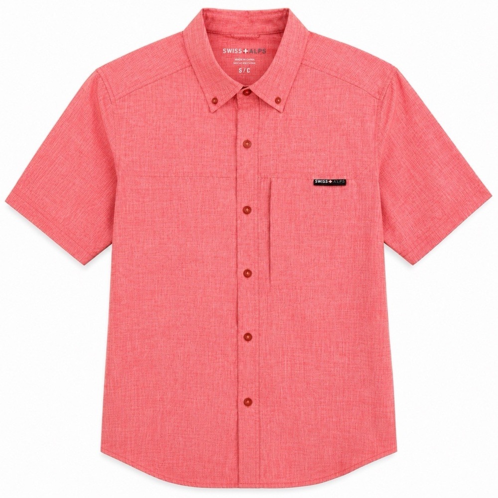 Swiss Alps Coral Heather Fishing Hiking Button Shirt Hidden Zip Pocket Small S